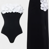Ahria Conjunto de Bañador con Flores 3D y Estilosa Falda Envolvente