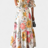 Kacey Vestido Midi de Algodón con Encantador Estampado Floral y Manga Abullonada