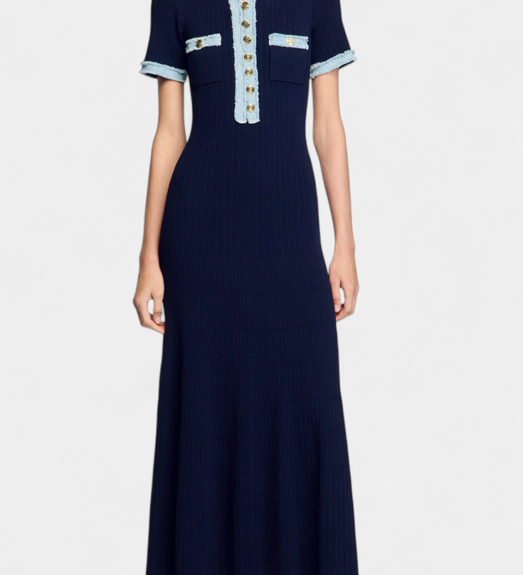 Alexia Vestido Midi de Punto con Detalle en Ribete para un Estilo Elegante y Confortable