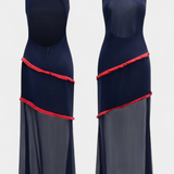 Orfila Vestido Midi Bodycon con Tela de Gasa y Detalles de Flecos a Contraste