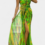 Vestido Maxi Asimétrico Aylin con Estampado Vibrante para un Estilo Impactante