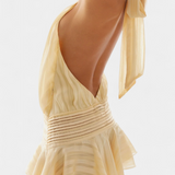 Azucena - Elegante vestido mini con espalda abierta y cintura plisada para un estilo chic y sofisticado