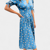Lizzie Vestido Midi de Lunares con Elegante Escote en V Profundo