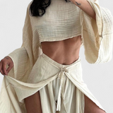 Conjunto Casual Maeva de Dos Piezas con Detalle de Abertura y Lazo para un Estilo Moderno y Confortable