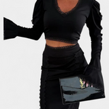 Conjunto de Moda Minerva con Encaje y Falda de Cintura Alta - Elegancia y Estilo En Cada Detalle