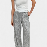 Elva Pantalones de Lentejuelas de Cintura Alta con Corte Holgado para un Estilo Único