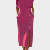 Elegante Vestido Midi de Manga Larga Ceecee con Detalles de Botones Decorativos