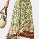 Elegante Falda Maxi Ethel Estampada con Detalle Volante