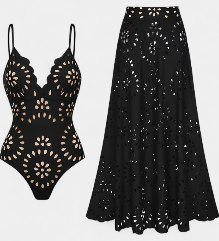 Ahria Bañador con Falda y Encantador Detalle Floral Calado