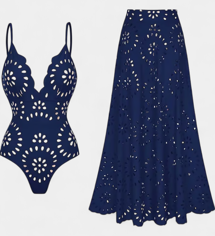 Ahria Traje de Baño con Falda y Detalle Floral Elegante