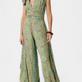 Leandra Mono Fluido Cruzado con Estampado Floral en Verde - Elegancia y Estilo Natural