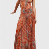 Conjunto Retro Silvina de Malla con Estampado Wave y Corte Fluido para un Estilo Único