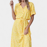 Rovena Vestido Midi de Lunares con Cuello Camisero y Cintura Ajustable - Elegancia y Comodidad para Cualquier Ocasión