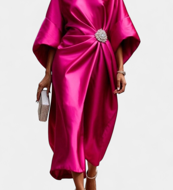 Elegante Vestido Largo de Satén con Brillo Lujoso Ubelia