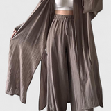 Conjunto Casual de Dos Piezas con Cárdigan Largo y Estilo con Abertura Lateral Para un Look Sofisticado y Cómodo