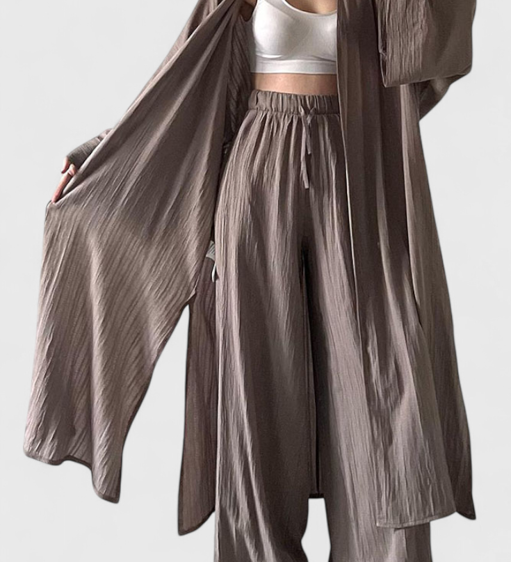 Conjunto Casual de Dos Piezas con Cárdigan Largo y Estilo con Abertura Lateral Para un Look Sofisticado y Cómodo