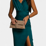 Vestido Rosanna de Corte Ceñido y Elegante con Escote en V y Detalle de Abertura Lateral