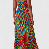 Vestido Maxi Janis con Estampado Artístico y Elegante Escote Halter Sweetheart