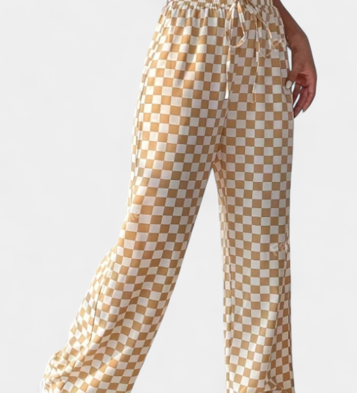 Hilaria Pantalones de Pierna Ancha con Estampado a Cuadros - Comodidad y Estilo para tu Día a Día