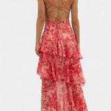 Domenica Elegante Vestido de Gasa con Escote en V y Capas Fluidas para un Look Sofisticado