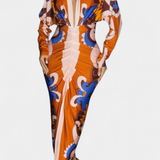 Elegante Vestido Largo Diva con Floral Estampado, Encantador Escote en V y Detallada Abertura Lateral