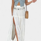 Dola Falda Maxi Boho con Encaje Elegante y Abertura Frontal para un Look Chic