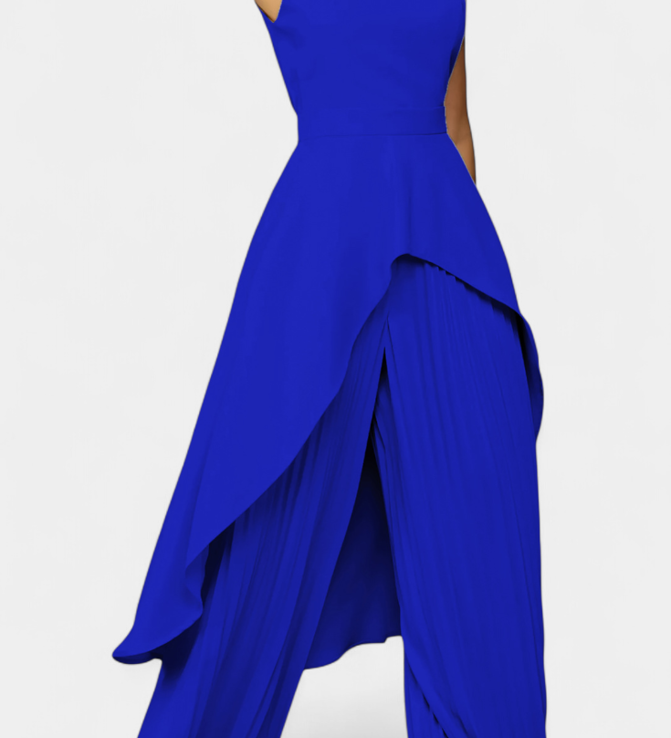 Chrysoula Elegante Conjunto Asimétrico con Pantalón Plisado para un Estilo Sofisticado