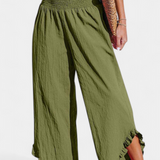 Elegante Pantalón Palazzo Justina con Volantes y Talle Alto para un Estilo Sofisticado