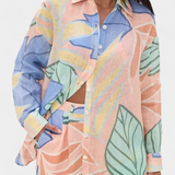 Lumina Conjunto Tropical Elegante con Camisa Suelta y Shorts de Cintura Alta