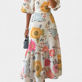 Kacey Vestido Midi de Algodón con Encantador Estampado Floral y Manga Abullonada