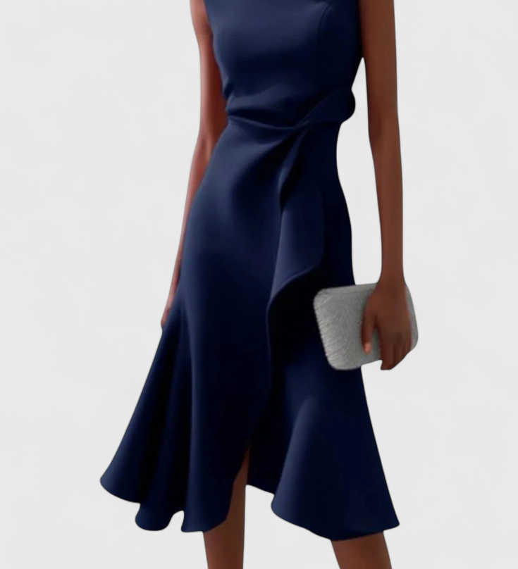 Claudia Vestido Midi Asimétrico con Drapeado - Elegancia y Estilo Cómodos