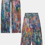 Rana Pantalones Vaqueros de Pierna Ancha con Diseños Artísticos Exclusivos