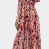 Keti Vestido Maxi Floral con Mangas Largas y Detalles de Volantes Elegantes