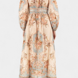 Vestido Maxi Acampanado Dorotila con Encantador Estampado Floral, Detalles de Botones y Elegantes Mangas Globo