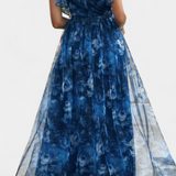 Elegante vestido largo de chifón con estampado floral y diseño aireado para un estilo sofisticado y cómodo