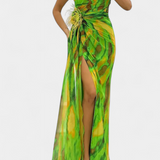 Vestido Maxi Asimétrico Aylin con Estampado Vibrante para un Estilo Impactante