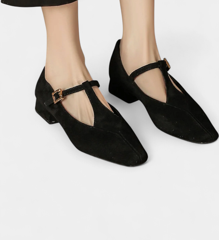 Elegantes Tacones Bajos Elly con Tira y Hebilla para un estilo cómodo y sofisticado