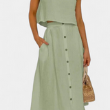 Naha Conjunto de Algodón con Elegante Chaleco y Botones Frontales para un Estilo Sofisticado
