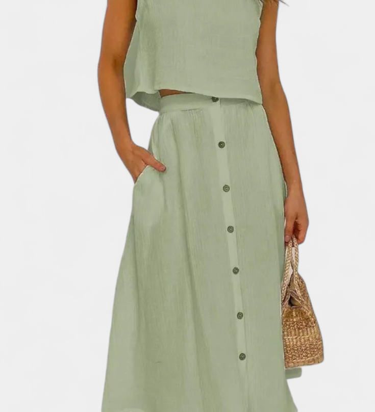 Naha Conjunto de Algodón con Elegante Chaleco y Botones Frontales para un Estilo Sofisticado