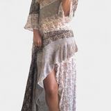 Vestido Largo Floral Ruth con Mangas 3/4 y Detalles de Volantes para un Estilo Elegante y Confortable