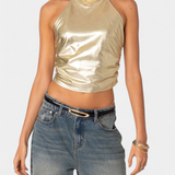 Anna Top Halter Metálico Karter - Camiseta Brillante y Elegante para un Estilo Moderno