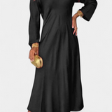 Vestido Elegante Riva con Escote en V y Mangas Largas para un Look Sofisticado