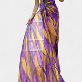 Vestido Maxi Asimétrico Aylin con Estampado Vibrante para un Estilo Impactante