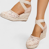 Sandalias Ortopédicas Phylis con Malla Floral y Talón Plataforma para Máximo Confort