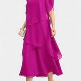 Vestido Asimétrico de Chiffon Cornelia con Silueta Flotante y Elegancia Única