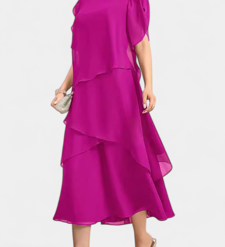 Vestido Asimétrico de Chiffon Cornelia con Silueta Flotante y Elegancia Única