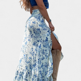 Elegante Falda Maxi Floral Kala con Abertura y Volantes para un Look Sofisticado