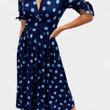 Lizzie Vestido Midi de Lunares con Elegante Escote en V Profundo