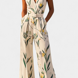 Vestido Largo de Vacaciones Slara Mono con Escote en V y Cinturón Ajustable