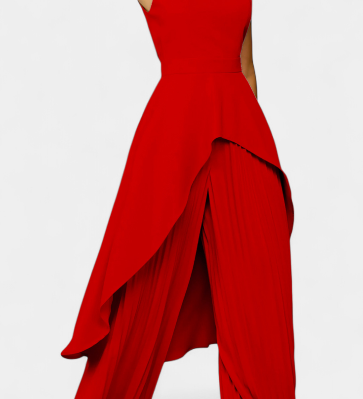 Chrysoula Elegante Conjunto Asimétrico con Pantalón Plisado para un Estilo Sofisticado